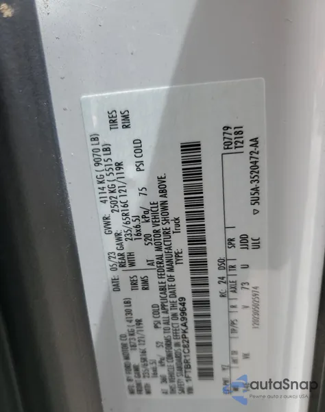 2023 Ford Transit T-250 z USA, uszkodzony, nr VIN 1FTBR1C82PKA99649